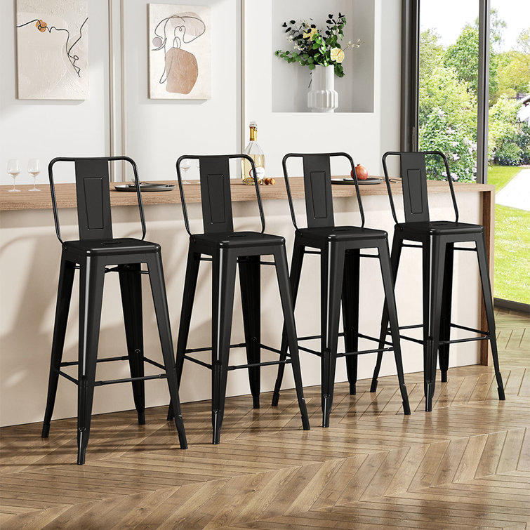 Set of 4 Metal Frame Industrial Style High Chair Bar Stool